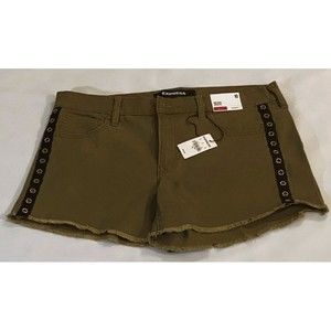 EXPRESS Mid Rise Shortie- Green With Side Embellishments Supersoft Size 10